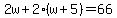 2w+%2B+2%28w%2B5%29+=+66