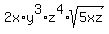 2x%2Ay%5E3%2Az%5E4%2Asqrt%285xz%29