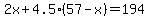 2x%2B4.5%2857-x%29+=+194