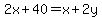 2x%2B40=x%2B2y
