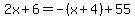 2x%2B6=-%28x%2B4%29%2B55