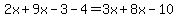 2x%2B9x-3-4=3x%2B8x-10