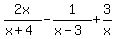 2x%2F%28x%2B4%29-1%2F%28x-3%29%2B3%2Fx