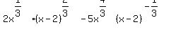 2x%5E%281%2F3%29%2A%28x-2%29%5E%282%2F3%29+-+5x%5E%284%2F3%29%28x-2%29%5E%28-1%2F3%29