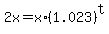 2x+=+x+%2A+%281.023%29%5Et