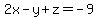 2x+-++y+%2B+z++=+-9