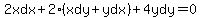 2xdx%2B2%28xdy%2Bydx%29%2B4ydy=0