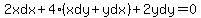 2xdx%2B4%28xdy%2Bydx%29%2B2ydy=0