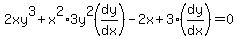 2xy%5E3+%2B+x%5E2%2A3y%5E2%28dy%2Fdx%29+-+2x+%2B+3%28dy%2Fdx%29+=+0