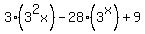 3%283%5E2x%29+-+28%283%5Ex%29+%2B+9
