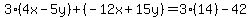 3%284x-5y%29%2B%28-12x%2B15y%29=3%2814%29-42