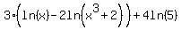 3%28ln%28x%29+-+2ln%28x%5E3+%2B+2%29%29+%2B+4ln%285%29