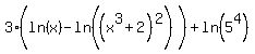 3%28ln%28x%29+-+ln%28%28x%5E3+%2B+2%29%5E2%29%29+%2B+ln%285%5E4%29