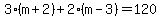 3%28m%2B2%29%2B2%28m-3%29=120
