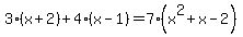 3%28x%2B2%29+%2B+4%28x-1%29+=+7%28x%5E2%2Bx-2%29