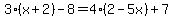 3%28x%2B2%29-8=4%282-5x%29%2B7