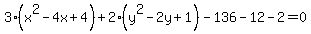 3%28x%5E2-4x%2B4%29%2B2%28y%5E2-2y%2B1%29-136-12-2=0