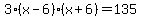 3%28x-6%29%28x%2B6%29+=+135