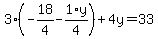 3%2A%28-18%2F4+-+1%2Ay%2F4%29+%2B+4%5Cy+=+33