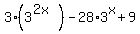 3%2A%283%5E%282x%29%29+-+28%2A3%5Ex+%2B+9
