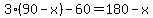 3%2A%2890-x%29-60=180-x
