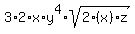 3%2A2%2Ax%2Ay%5E4%2Asqrt%28+2%28x%29%2Az%29