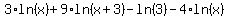 3%2Aln%28x%29%2B9%2Aln%28x%2B3%29-ln%283%29-4%2Aln%28x%29
