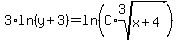3%2Aln%28y%2B3%29=ln%28C%2Aroot%283%2Cx%2B4%29%29