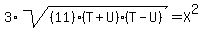 3%2Asqrt%28%2811%29%2A%28T%2BU%29%28T-U%29%29+=+X%5E2