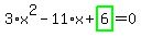 3%2Ax%5E2-11%2Ax%2Bhighlight_green%28+6+%29=0
