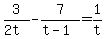 3%2F%282t%29+-+7%2F%28t-1%29+=+1%2Ft