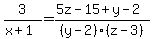 3%2F%28x%2B1%29+=+%285z-15%2By-2%29%2F%28y-2%29%28z-3%29