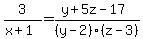 3%2F%28x%2B1%29+=+%28y%2B5z-17%29%2F%28y-2%29%28z-3%29