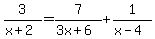 3%2F%28x%2B2%29=7%2F%283x%2B6%29%2B+1%2F%28x-4%29