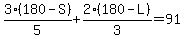 3%2F5%2A%28180+-+S%29+%2B+2%2F3%2A%28180+-+L%29+=+91
