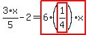 3%2F5%2Ax-2=highlight_red%28+6%2A%28highlight_red%28+1%2F4+%29%29%2Ax+%29