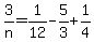 3%2Fn+=+1%2F12+-+5%2F3%2B1%2F4