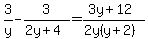 3%2Fy-3%2F%282y%2B4%29=%283y%2B12%29%2F%282y%28y%2B2%29%29