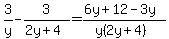 3%2Fy-3%2F%282y%2B4%29=%286y%2B12-3y%29%2F%28y%282y%2B4%29%29