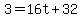 3=16t%2B32