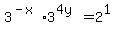 3%5E%28-x%29%2A3%5E%284y%29+=+2%5E1