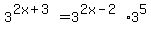 3%5E%282x%2B3%29+=+3%5E%282x-2%29%2A3%5E5