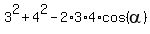 3%5E2+%2B+4%5E2+-+2%2A3%2A4%2Acos%28alpha%29