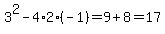 3%5E2-4%2A2%2A%28-1%29=9%2B8=17