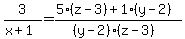 3+%2F+%28x+%2B+1%29+=+%285%28z+-+3%29++%2B1%28y+-+2%29%29+%2F%28%28y+-+2%29+%28z+-+3%29%29