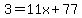 3+=+11x%2B77