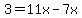 3+=+11x+-7x