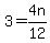 3+=+4n%2F12