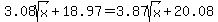 3.08sqrt%28x%29%2B18.97=3.87sqrt%28x%29%2B20.08