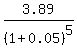 3.89%2F%281%2B0.05%29%5E5